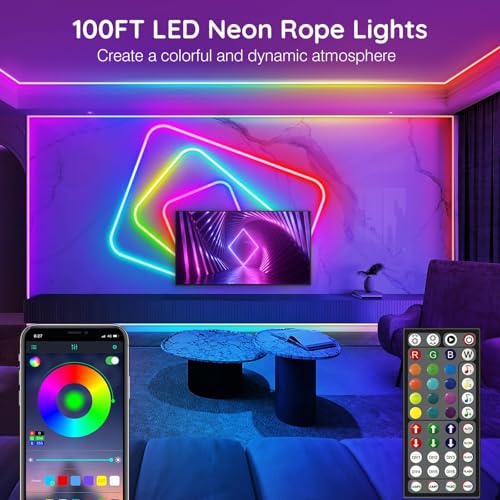 Image of AILBTON 100Ft Neon Rope Lights,Flexible Led Rope Lights Control with App /Remote,Multiple Modes Music Sync Gaming RGB Led Neon Lights for Bedroom Outdoor