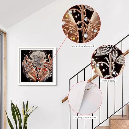 Image of AiYuanzsh 5D Special Shaped Diamond Painting Kit - The Rose in Hand Design, Unique Crystal Rhinestone Diamond Art Set for Beginners and Adults, Perfect for Home Wall Decor and Holiday Gifts
