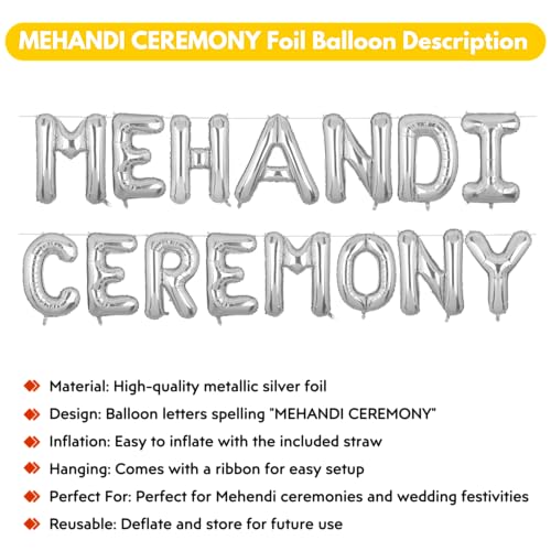 Image of Mehandi Ceremony Banner Silver for Wedding Home Boys Girls Men Women Foil Balloon Decoration Decor Celebration Silveren