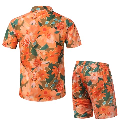 Tripleberly Mens Beach Outfits Sets Hawaiian Vacation Outfits for Men Summer 2 Piece Short Set Button Down Tracksuits2