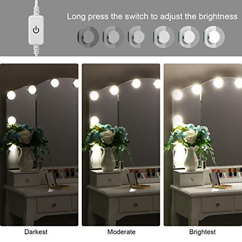 Bewishome Vanity Set With Lighted Mirror, Makeup Vanity With Tri-Folding Mirror 10 Led Bulbs, White Vanity Desk Vanity Table With 5 Drawers 2 Diy Dividers, Cushioned Stool, Movable Organizer Fst09W #TOP3
