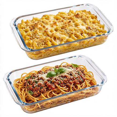 Hejo 2 Pcs Glass Lasagne Dish 1L Glass Oven Dish with Handle Heat Resistant Baking Dishs Transparent Rectangular Baking Tray Pyrex Dishes for the Ovens Oven Safe & Microwave Safe
