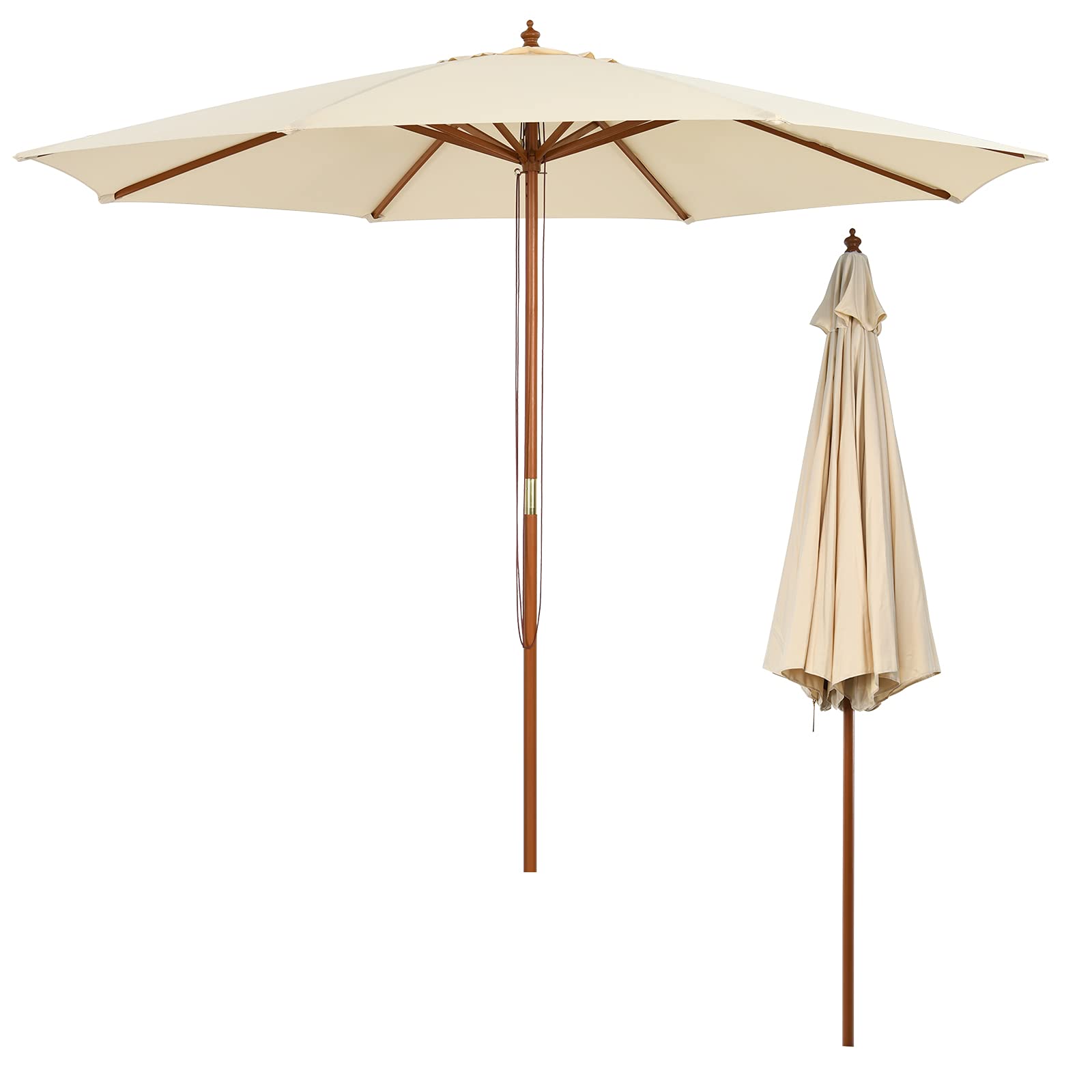 Tangkula Patio Umbrella, 10FT Outdoor Umbrella with Detachable Center Pole, 8 Ribs, Beige Color, Perfect for Patio, Beach, Garden, Wind Protection