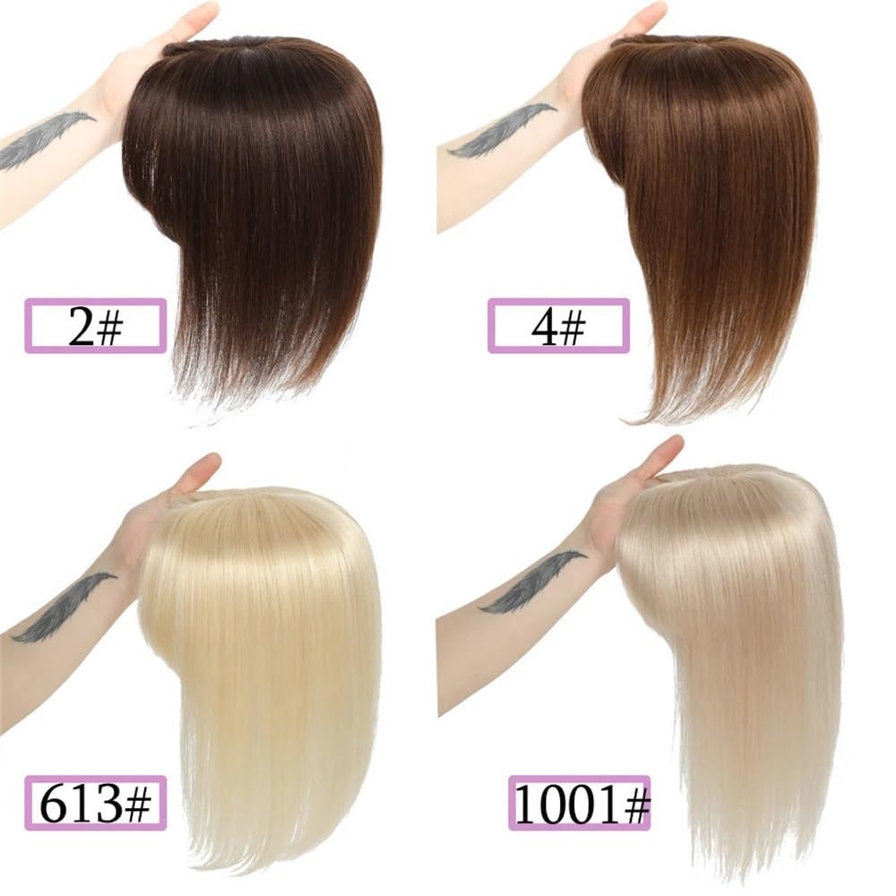 Topper for capelli umani con clip for donna, toupet con base in pizzo 12x13 cm con frangia(10 inch,Blonde)