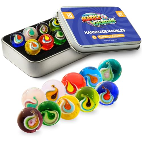 Marble Genius Collectors Marbles, Teardrop, 16mm (? Inch), 10 Handmade Glass Marbles, Gifts for Marble Lovers, Gifts for Kids Ages 3+