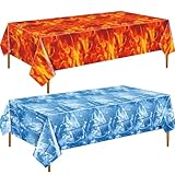 FuWeave 2 Pack Ice and Fire Tablecloth Blue Ice Red Flame Plastic Table Covers 54x108 Inch Crazy Elements Smoke Raging Fire Iced Scene Disposable Tablecloths for Arctic Stage Setup Party Backdrop