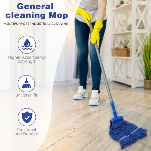 Image of 4 Pack Reusable Cleaning Heavy Duty Mop Heads Commerical Replacement Mop Heads Suitable for Heavy Commercial Industrial Residential Areas -Blue Cotton Looped Replace Mop Head (Deep Blue)
