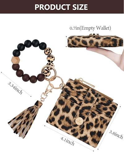 Image of Keychain Wallet Wristlet for Women,RFID Small Leopard Wallet Women | Wallet Wristlet with Zipper Coin Pocket,Vegan Leather Card Wallets for Women, 2 ID Window,Gift