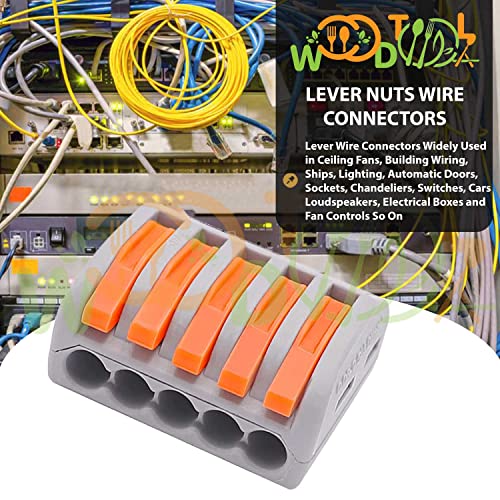 Image of Lever Wire Splicing Connectors - Push-in Electrical Connectors - 5 Port Quick Conductor - Splicing Connectors (4pcs, 5-Port, Orange)