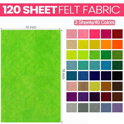 Image of Reginary 120 Pcs 10 x 16 Inch Felt Sheets Bulk for Craft 40 Assorted Color