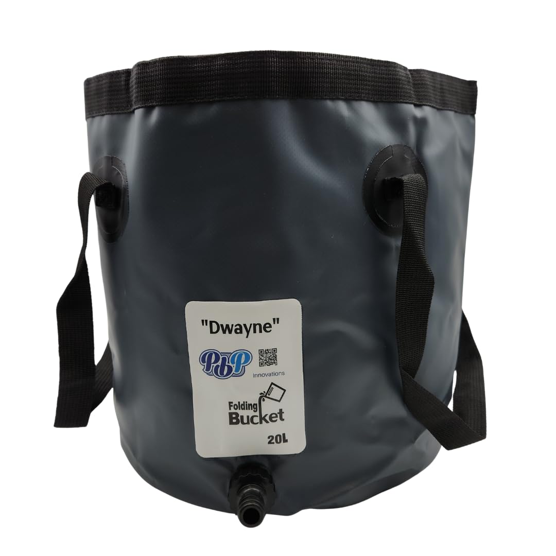 PBP Handy Folding Bucket 20L - "DWAYNE" With Quick Hose Connector (Grey)
