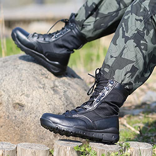 hongrenamz Men's High Rise Waterproof Lace Up Hiking Boots Backpacking Trekking Outdoor Shoes-Black||EU43/US94