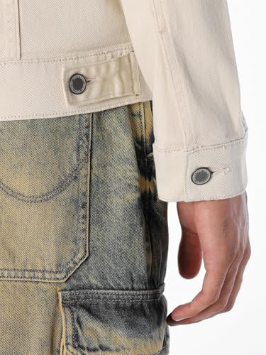 Image of JACK & JONES Men's Spread Collar Cotton Standard Length Washed Denim Jacket