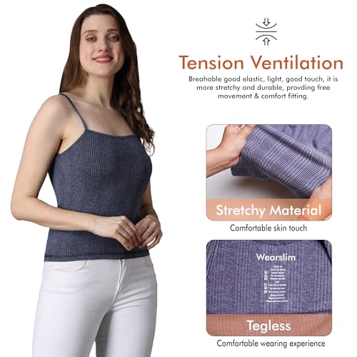 Image of Wearslim Women's Cotton Quilted Winter Lightweight Thermal Underwear, Long Johns Bottom and Spaghetti Set with Fleece Lined Soft Warmer