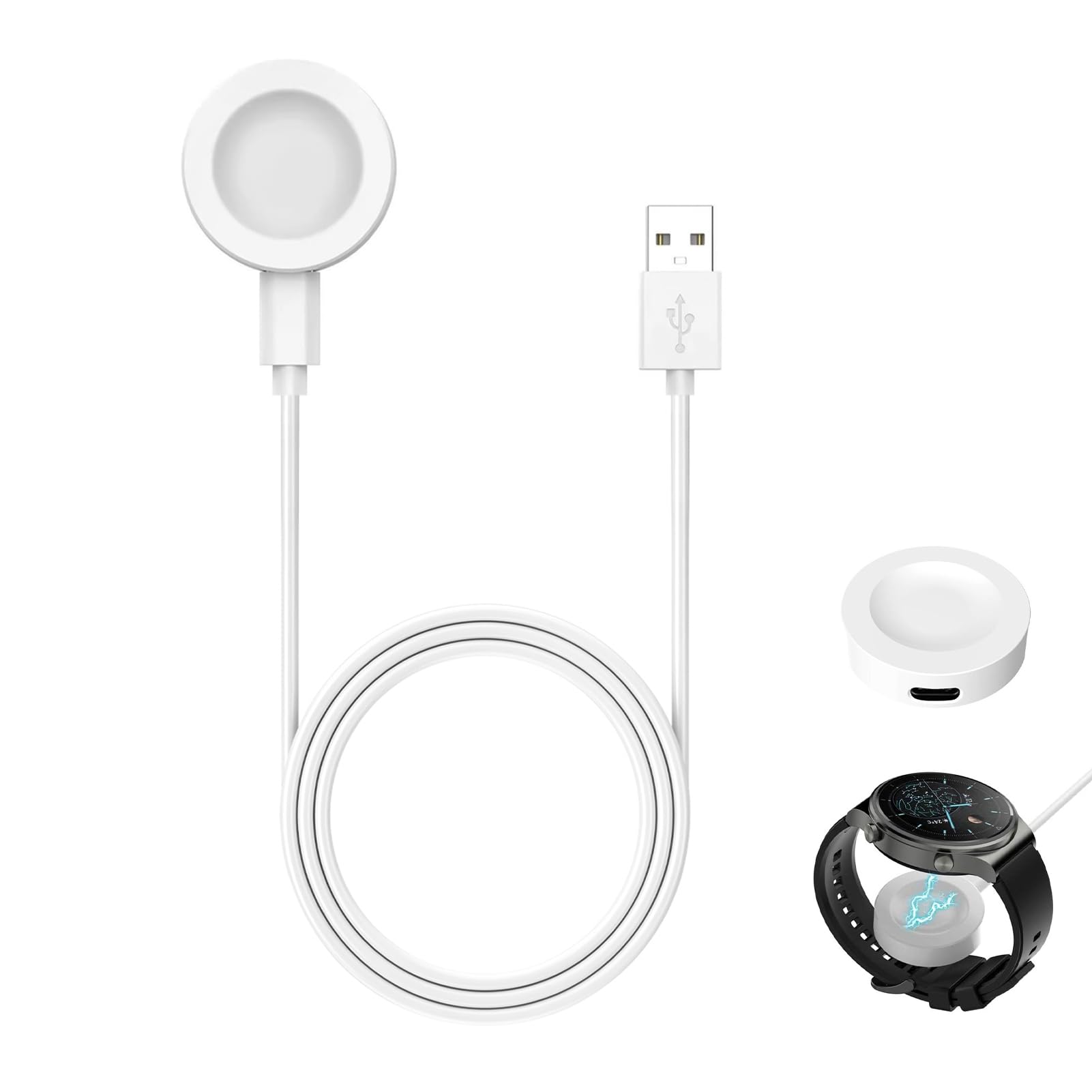 Magnetyczna ładowarka kompatybilna z Huawei Watch GT 5/5 Pro/GT 4/3/3 Pro/3 SE/2/Watch 4/3/Ultimate, przenośny adapter do ładowania z kablem USB 1 M, szybkie i bezpieczne ładowanie, biała
