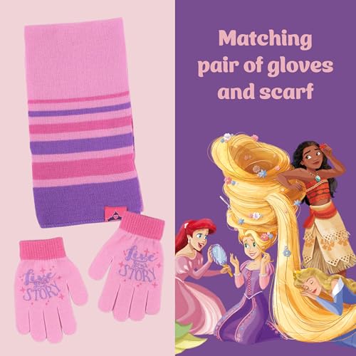 Disney Girls Princess Winter Hat, Scarf & Mittens Set For Toddler Ages 2-4 Or Hat, Scarves & Kids Gloves Sets For Ages 4-74