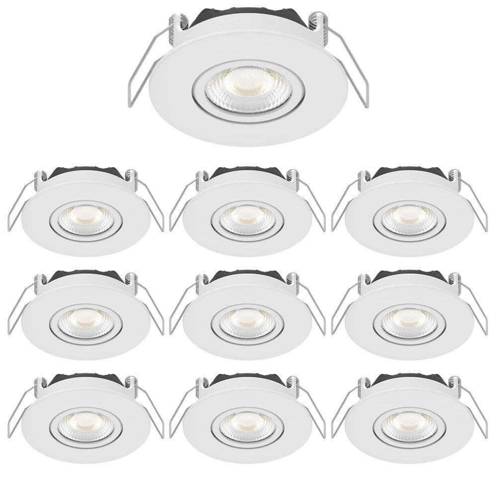 Arum LIGHTING - Lot de 10 Spots LED Encastrables LEO 5W (530 Lm), Orientables, Dimmables, 3 Teintes CCT (2700K-4000K), Étanche IP65, Isolable RT2020, Plafond Salle de Bain et Cuisine