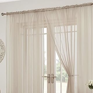 Tony's Textiles Lucy Slot Top Pair of Voile Curtains - Natural Cream (57" Wide x 54" Drop)