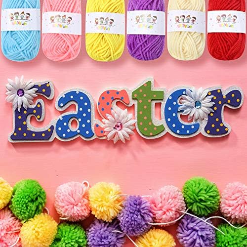 6 Size Pompom Maker Fluff Ball Waver with 12 Colors Acrylic Yarn Skeins Thread Cutter Scissors DIY Wool Knitting Craft Tool Set for Christmas Xmas Birthday Baby Shower Wedding Decoration