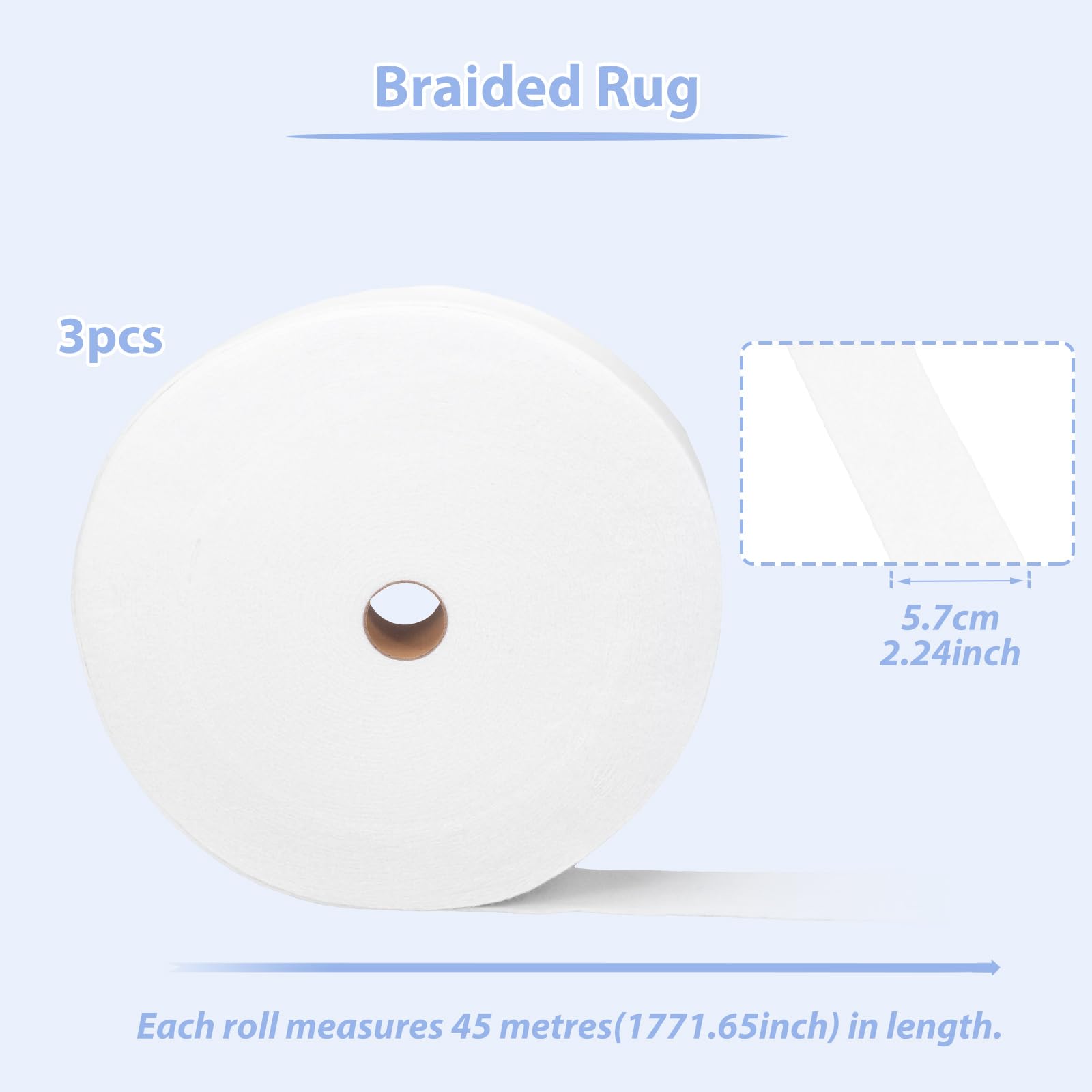 3 rolki Jelly Roll Batting paski do dywanów, 5,7 cm x 45 m, biały materiał tapicerski, tłoczone paski pikowane, łącznie 135 m, miękkie paski do pakowania zabawek pluszowych