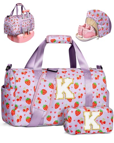 Girl Must Haves - Girl Gym Bag with Shoe Compartment, Kid Personalized Weekender Overnight Bags with Skin Care Pouch, Girly Gifts for 3 4 5 6 7 8 9 10 11 12 Year Old Girls