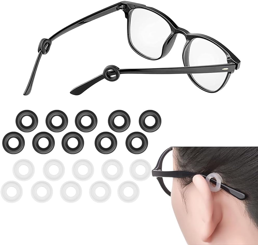10 Pairs Glasses Ear Grip, Silicone Anti Slip Eyeglass Holder Comfort Eyeglasses Ear Hooks Eyeglass Ear Grips Sleeve Holder For Spectacle sunglasses reading glasses Sport Eyewear (Black+Clear)