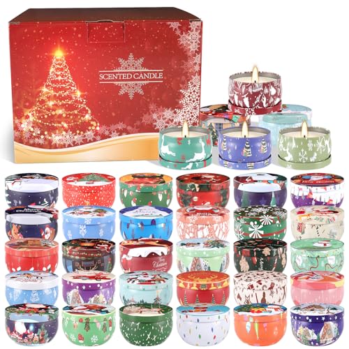 36 Packs Christmas Scented Candles Gift- Aromatherapy Candle-2.5oz Soy Wax-Long