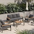 Aoxun Aluminum Outdoor Patio Furniture Set, 5 Seats Outdoor Sectional with Coffee Table, Patio Conversation Sets with Upgraded Armrests and Cushions for Backyard, Garden and Poolside