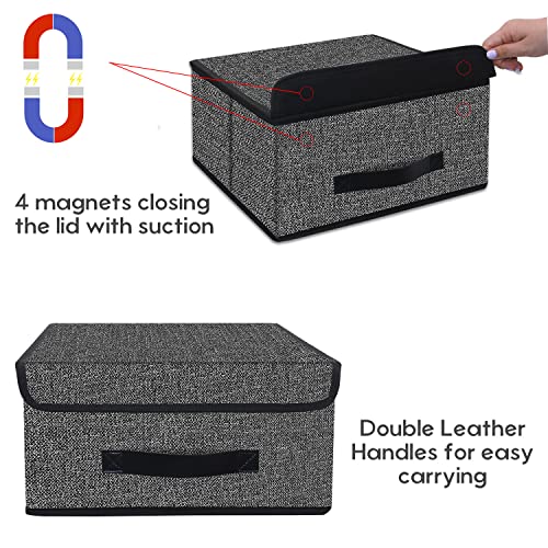 Onlyeasy Foldable Storage Bins Cubes Boxes With Lid - Storage Box Cube Cubby Basket Closet Organizer Pack Of Two With Leather Handles For Closet Bedroom, 13"X13", Black, 8Mxalb2P #TOP2