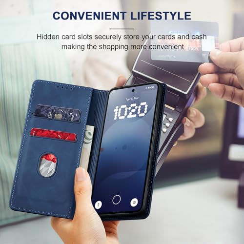 Image of Jasonyu Case for Nothing Phone 3a, PU Leather Wallet Case [Shockproof] [Magnetic] [Card Holder] [Stand Function] Flip Case (Blue)