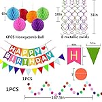 FECEDY Colorful Happy Birthday Banner Paper Triangle Flag Bunting Circle Confetti Dots Hanging Garland And Honeycomb Ball Swirl Streamers for Birthday Baby Shower Party Decoration - Image 2