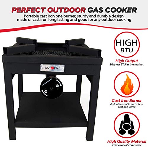 GasOne 275,000 BTU Propane Burner Cooker With Regulator with Steel Braided Hose For Outdoor Cooking, Turkey Fry