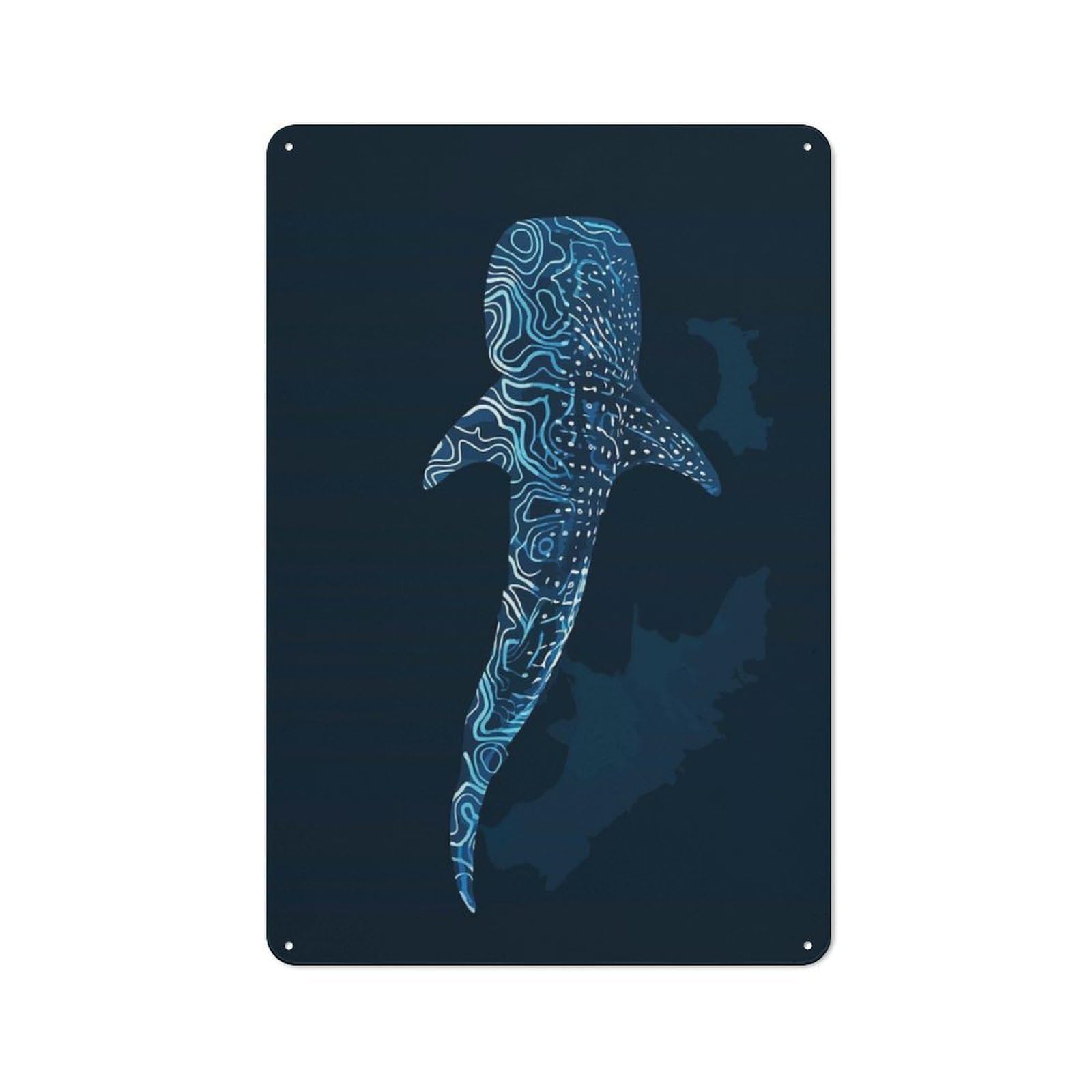 Junmoney Style-12 Whale Shark Topographic Art Retro-Style Tin Wall Plaque 30X20cm For Café Or Home Bar, For Themed Interiors In Cafés And Home Bars