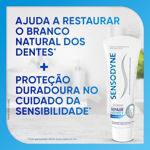 Sensodyne Creme Dental Repair e Protect Whitening, Reparação Profunda, Proteção Diária para Dentes S