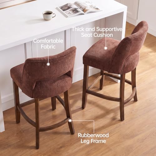 Image of VKNOW Bar Stools Set of 2, 26 inch Fabric Counter Height Bar Stools, Rusty Red