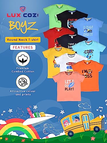 Image of Lux Cozi Printed Round Neck Half Sleeve Cotton T-Shirt for Boys | Prints May Vary |