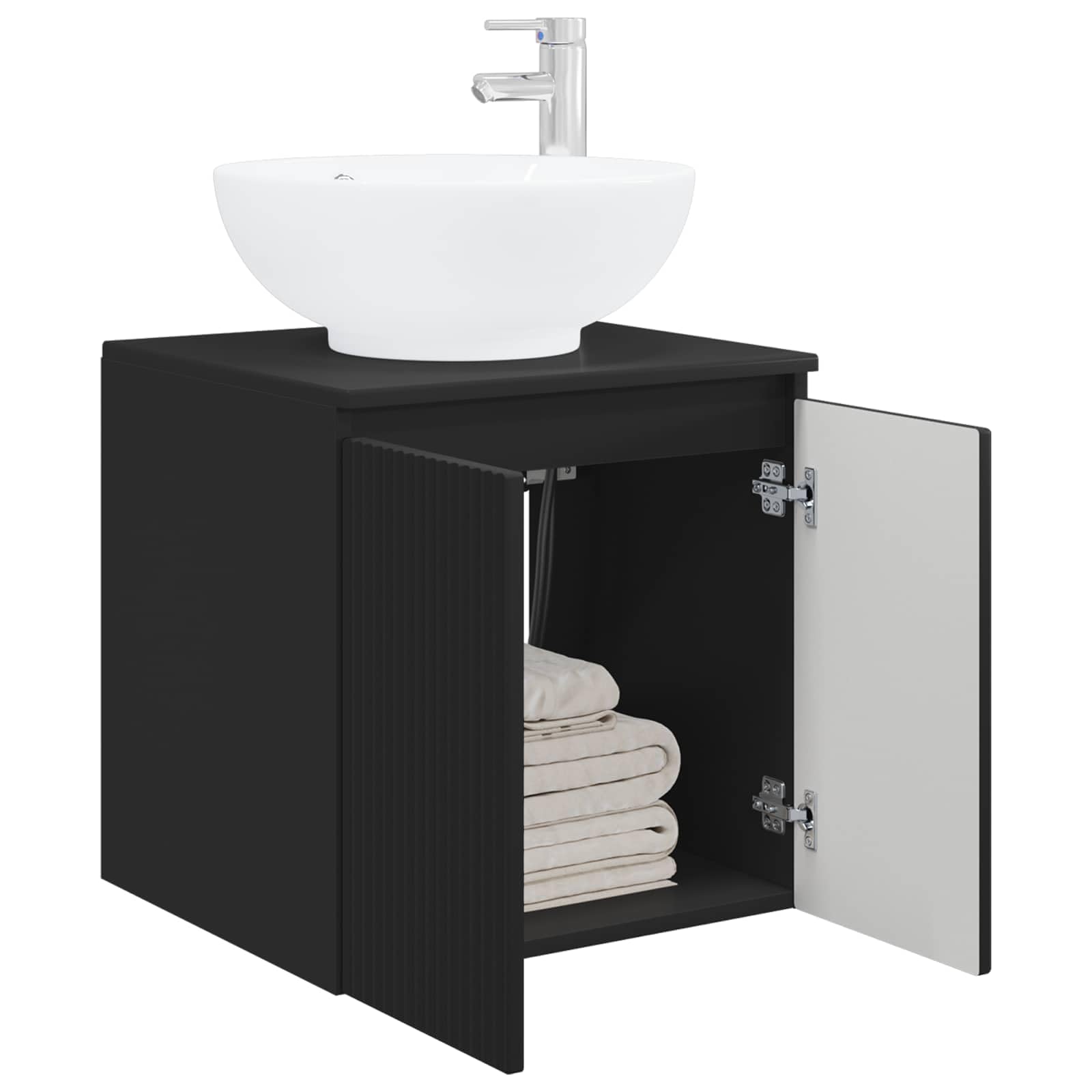 Vidaxl Black Wall-Mounted Sink Vanity 49.5 X 44.5 X 65 Cm, Modern Wall-Mounted Vanity, Space-Saving Design, Engineered Wood Sink Storage, Compact Bathroom Furniture, Functional Unit