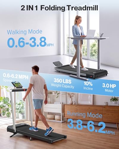 Image of WELLFIT Walking Pad with 10% Incline, Folding Treadmill for Home and Office | 350 lbs Capacity, 3.0 HP Portable Under Desk Treadmill with Handle Bar, APP, Remote & Smart Voice Control