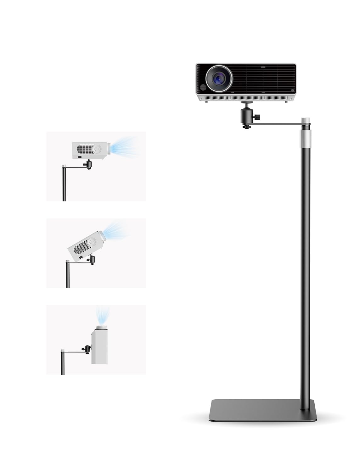 suptek Support au Sol pour vidéoprojecteur Discret derrière canapé, Rotatif 360°, Hauteur réglable, Support de Projecteur Universel pour Bureau et vlog, Grosse rotule améliorée, Noir, PR007FPB