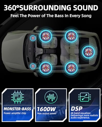 Image of 1600W Slim Under Seat Subwoofer and Amp Package, Powered Car Subwoofer with Built-in Amp, Subsonic Deep Bass, LED Switch Control, High-Excursion Underseat Subwoofer for Truck /Car Audio Systems