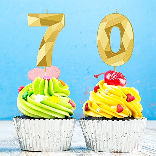 70Th Birthday Candles, 3D Diamond Shape Number 70 Candles Happy Birthday Cake Topper Numeral Candles For Birthday Wedding Decoration Reunions Theme Party (Gold) #TOP5