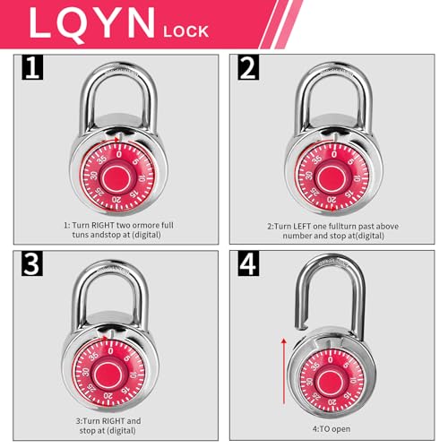 Image of Combination Lock, LQYN Standard Dial Combination Lock, Pack of 1; Red Turnplate, 2 in. Wide, Fixed Three Digital Combination, for School, Gym & Locker, Toolbox, Gate