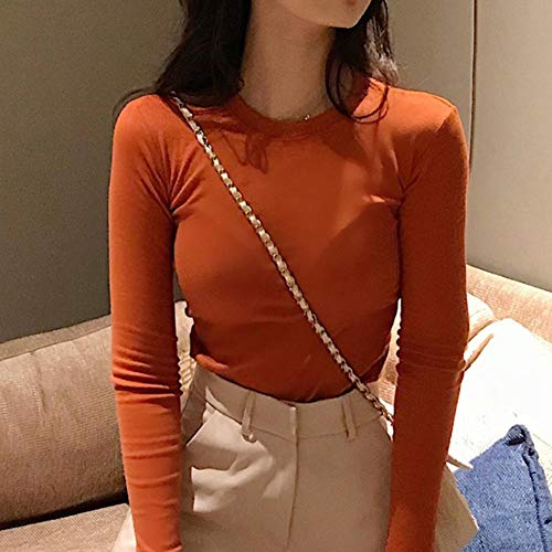 Camiseta feminina de manga comprida de cor sólida, camisa feminina com elástico multicolorido top ca