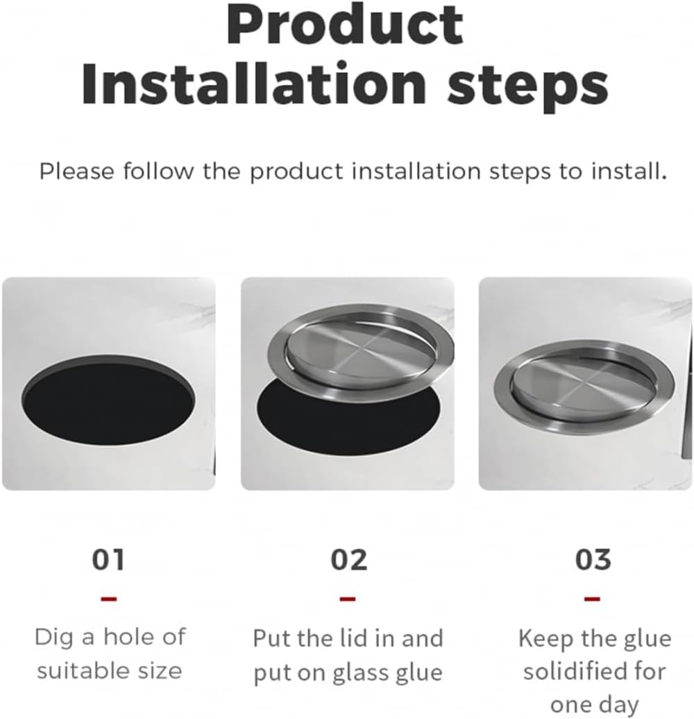 Trash Can Lid, Round Recessed Counter Top, Built-in Trash Bin Balance Flap Garbage Can Kitchen Bench Covers Stainless Steel Swing Lid