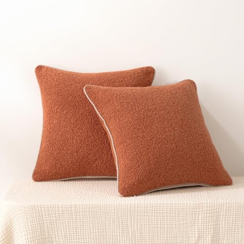 Image of Amazon Basics Boucle Throw Pillow Covers for Couch, Living Room, Orange Home Decor with Hidden Zipper, Brown, 18x18in, Pack of 2
