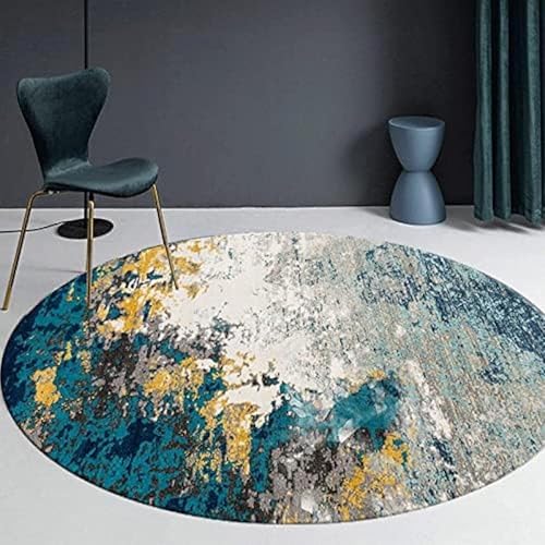 Tapis rond grand diamètre bleu gris or pour réchauffer le salon - 2