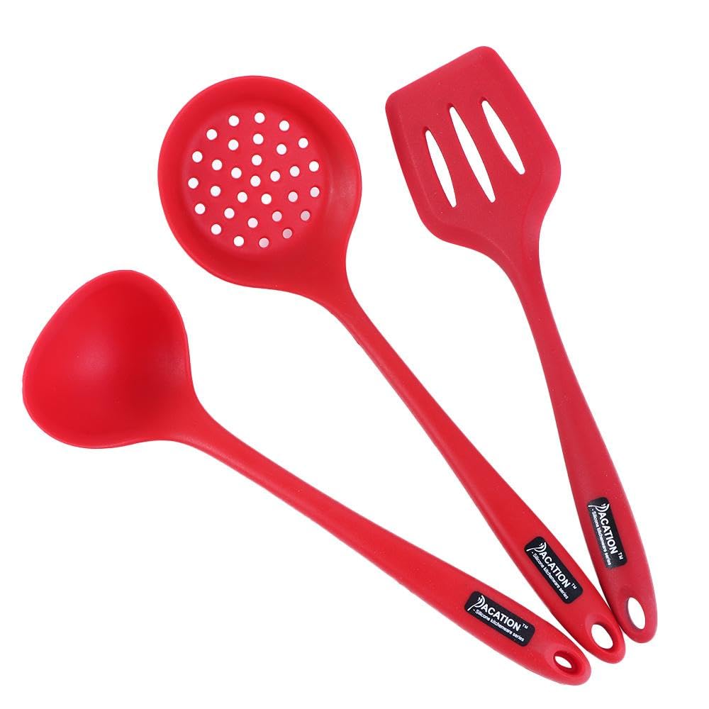 3Pcs/set Silicone Spoons for Kitchen Cooking, Soup Ladle Silicone Cookware Kitchen Utensils Cooking Tools Strainer Spoon Fried Shovel