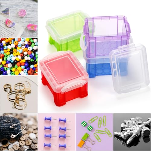 Image of Hiceeden 24 Pack Mini Plastic Storage Bins with Lid, 3.3 inchx2.6 inchx2 inch Clear Latch Small Storage Box, Stackable Organizer Container for Crafts, Jewelry Beads, Office Supplies, 8 Colors