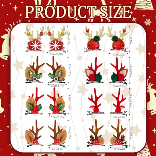 Image of 8 Pairs Christmas Hair Clip, Reindeer Antlers Headband Hairpins Antlers Ears Hair Accessory Cute Hairpins Christmas Hair Accessorieswith Plush Ball, for Yule Party