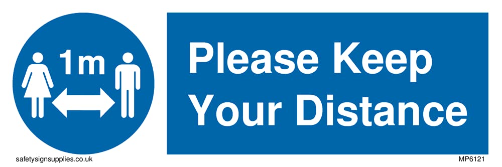 Pack of five - Social Distance 1m symbol with Please keep your distance Sign - 150x50mm - L15